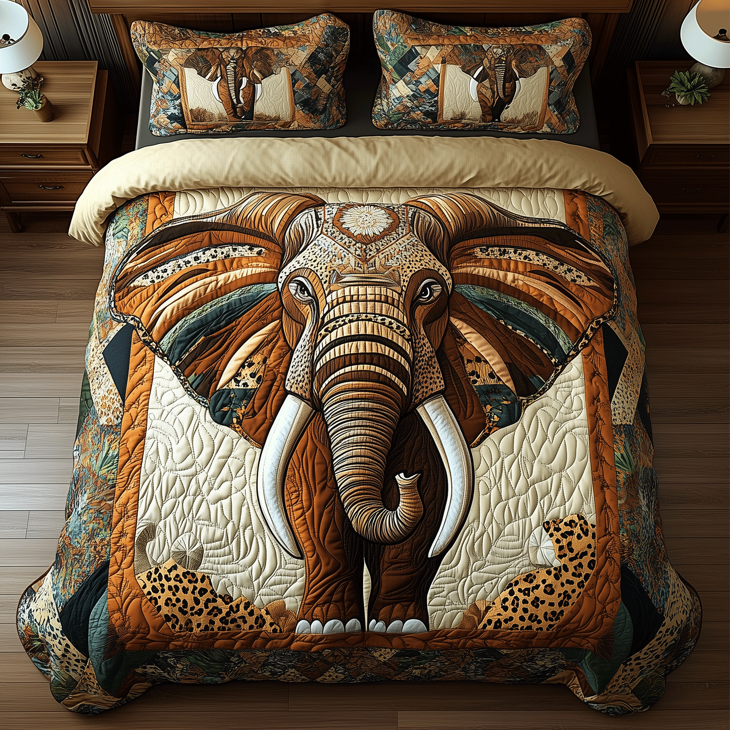 Earthy Elephant Bliss Quilted Bedding Set Unique Bedding Gift for Family Gatherings