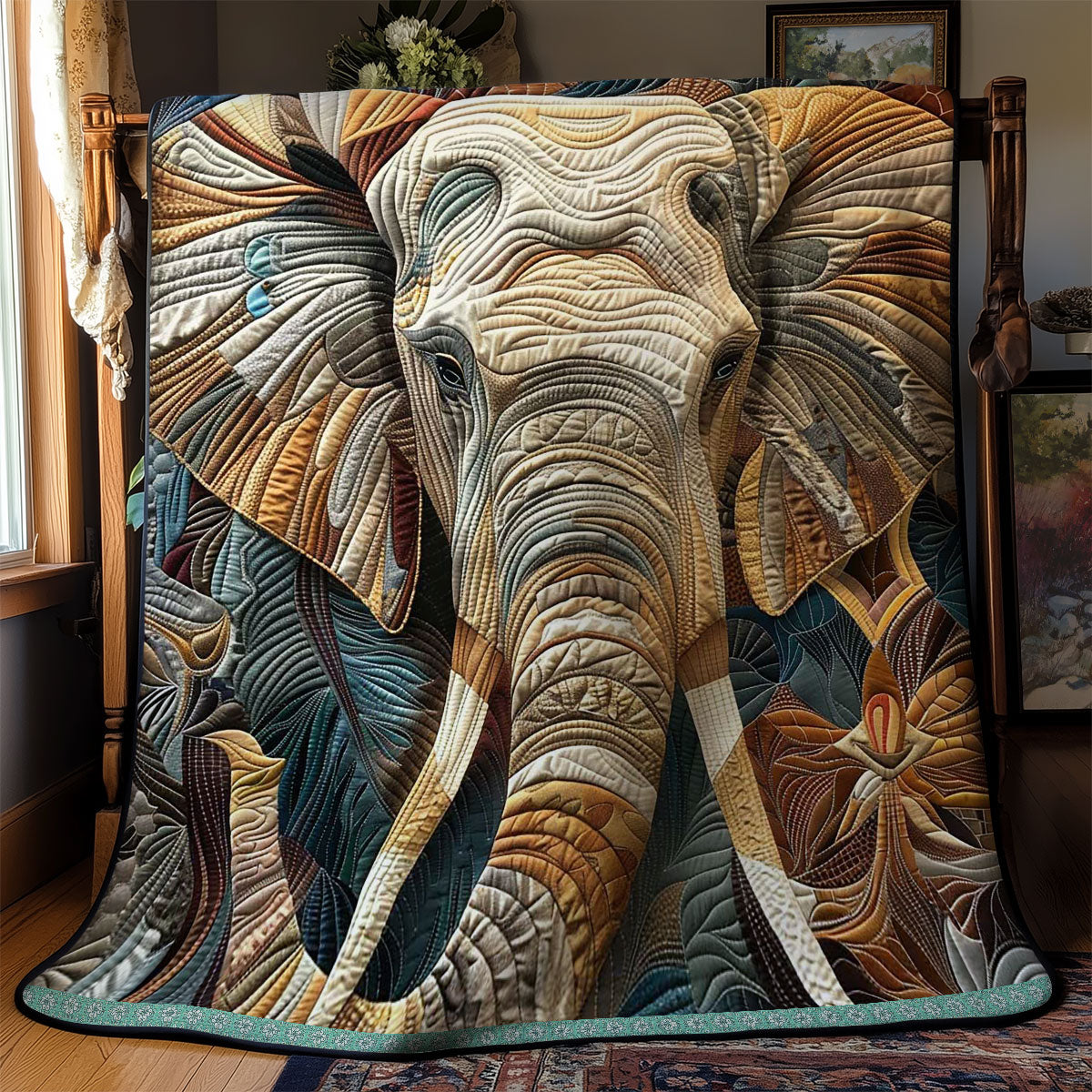 Earthy Elephant Quilt Blanket Queen Size Blanket Christmas Gifts For Sons Girlfriend