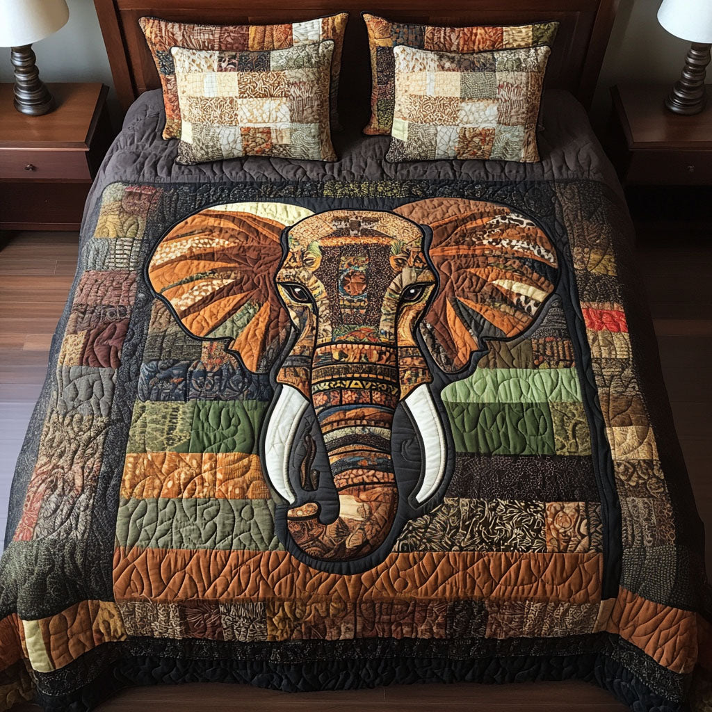 Earthy Guardian Quilted Bedding Set Best Bedspread Set Christmas Presents For Elephant Lovers