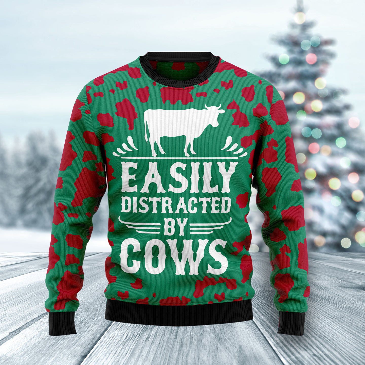 Easily Distracted By Cows Ugly Christmas Sweater Animal Themed Xmas Gift Ideas
