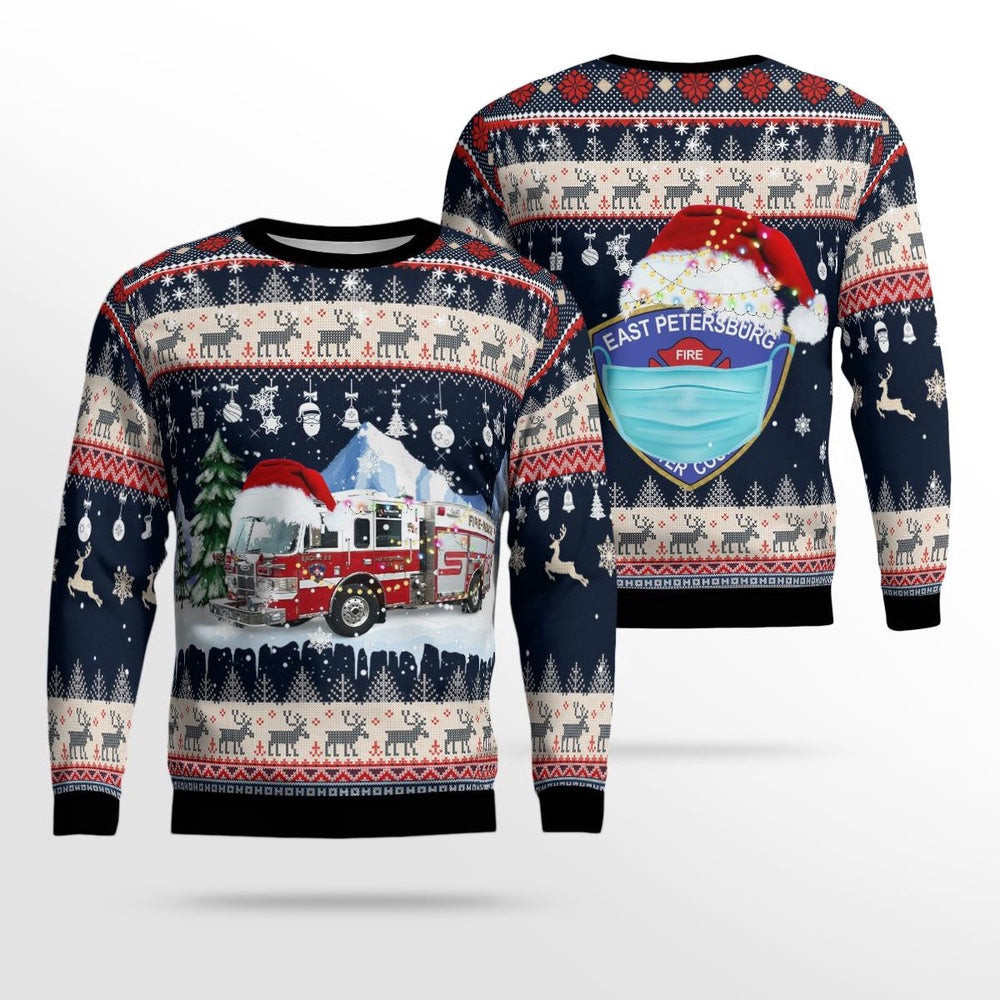 East Petersburg Volunteer Fire Company Station 23 East Petersburg Pennsylvania Christmas AOP Ugly Sweater Xmas Unisex Sweater Christmas Gifts For Men Women