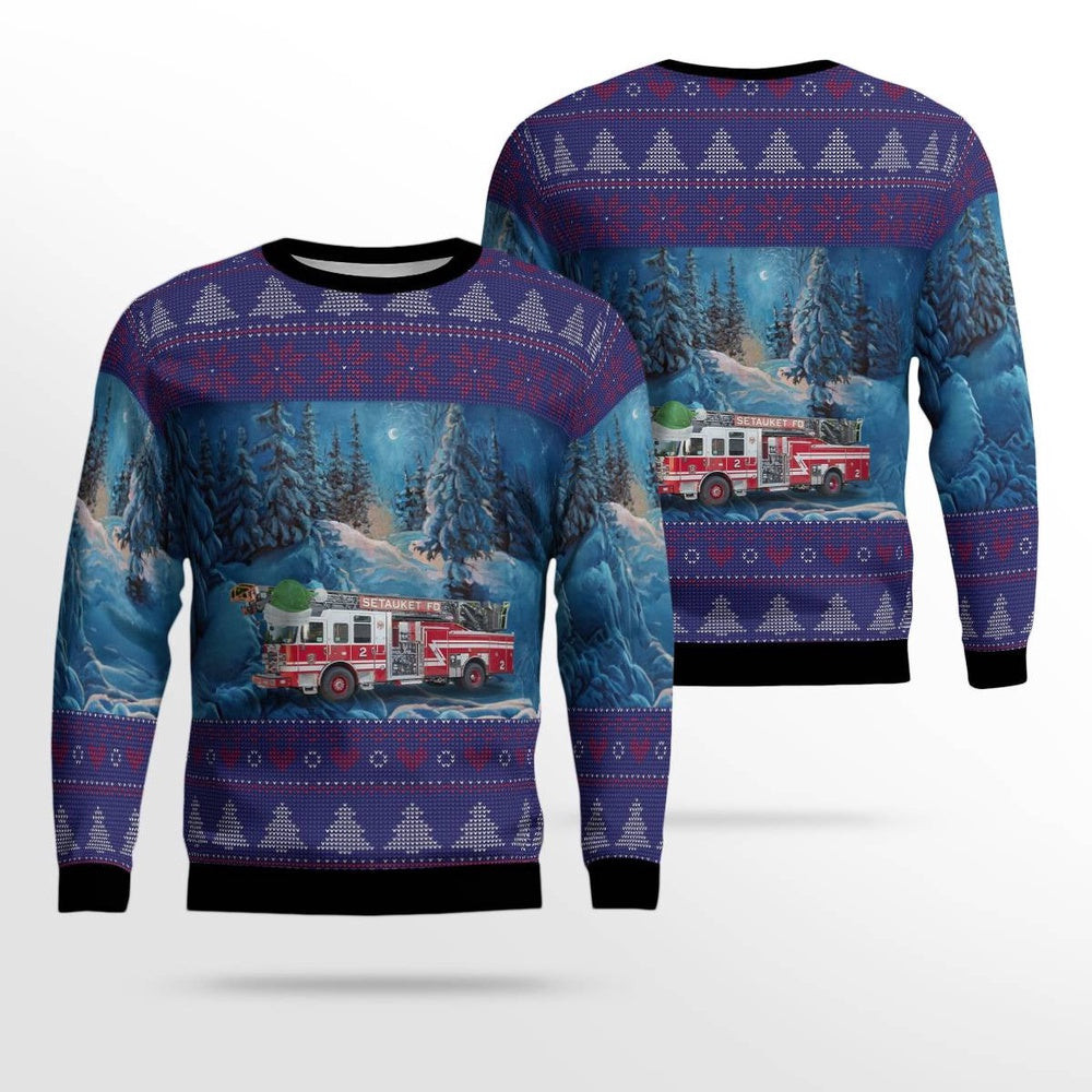 East Setauket New York Setauket Fire Department Christmas AOP Ugly Sweater Xmas Unisex Sweater Christmas Gifts For Men Women