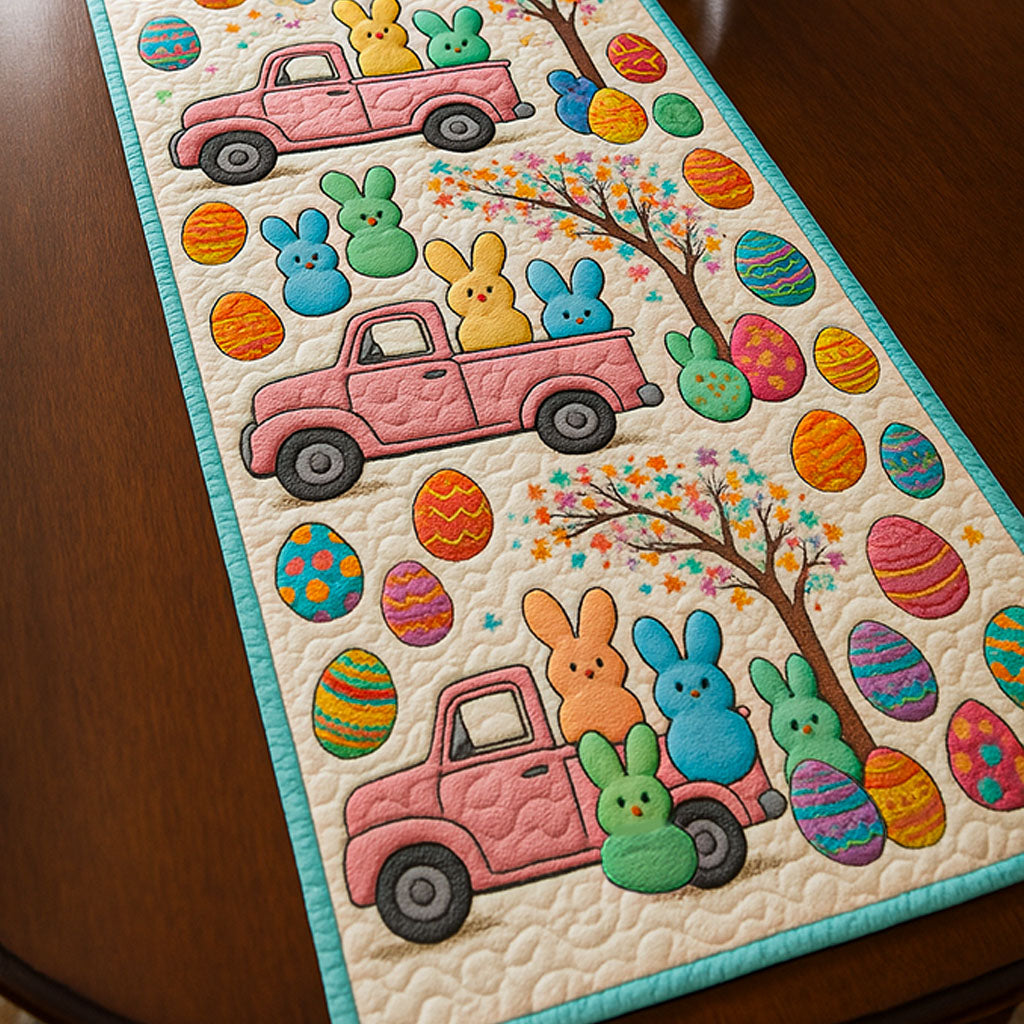 Easter Blessings Quilted Table Runner Holiday Table Throw Easter Bunny Table Decorations