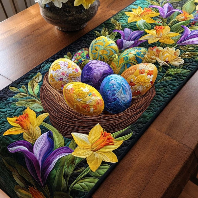 Easter Bloom Quilted Table Runner Spring Floral Table Decor Best Gift For Easter Lovers