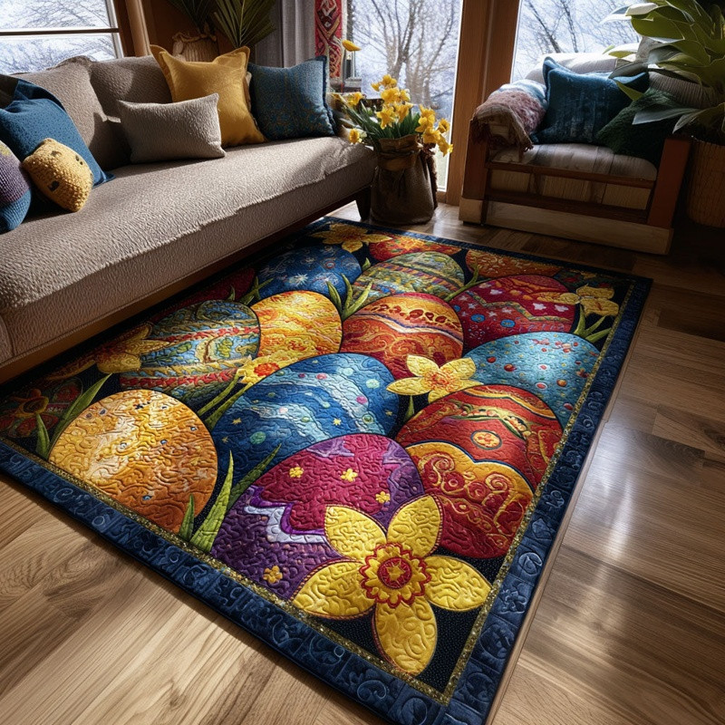 Easter Bloom Story Quilted Area Rug Spring Floral Home Decor Best Gift For Easter Lovers