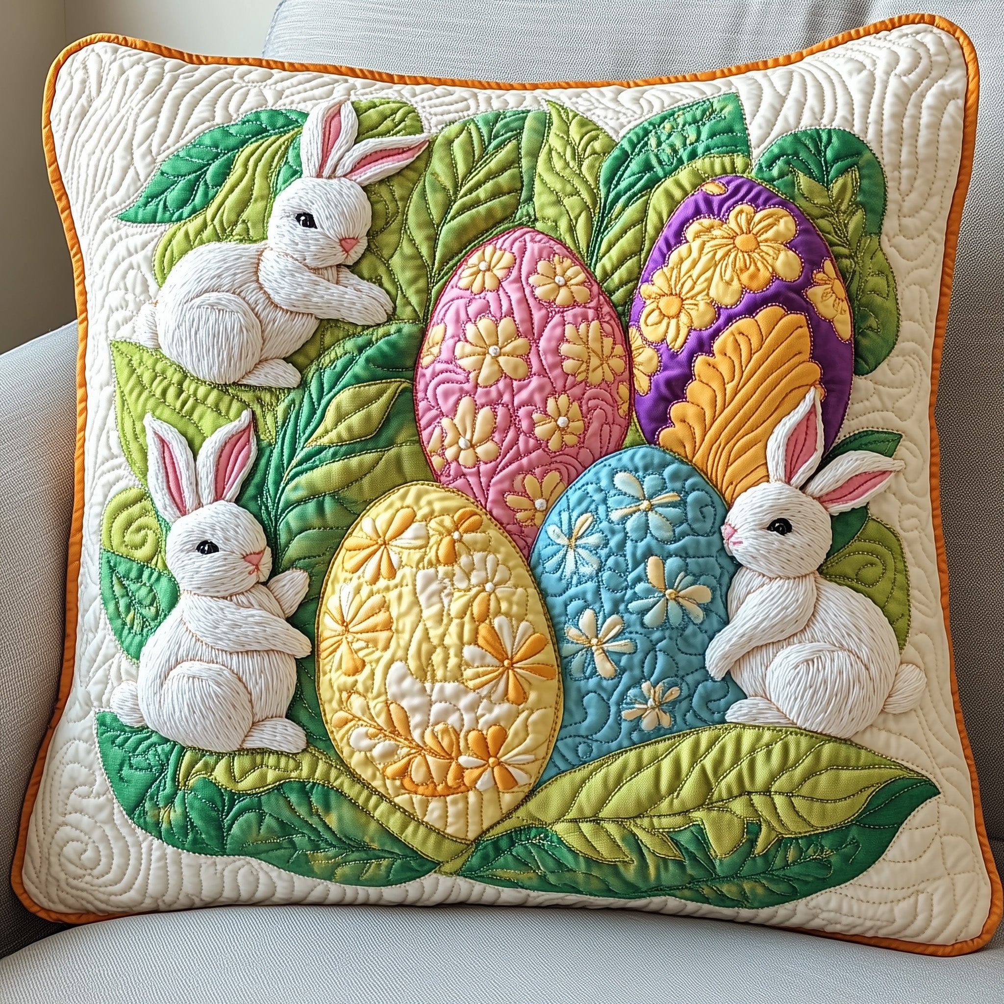 Easter Bunnies Quilted Pillow Case Gift For Girlfriend