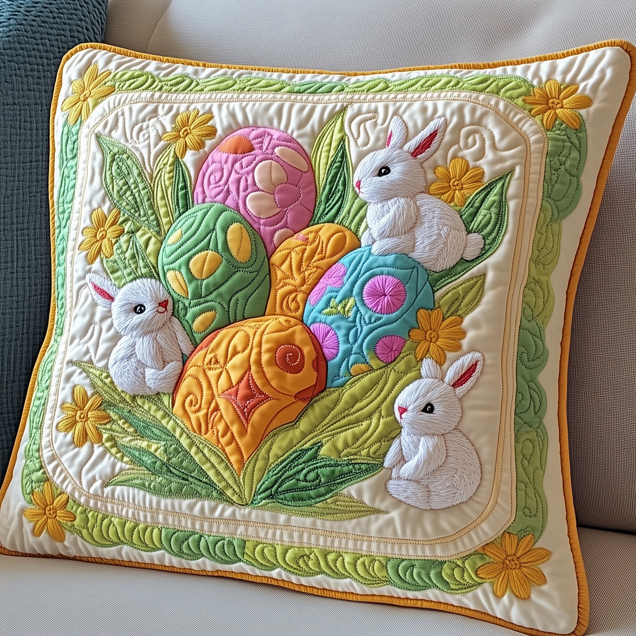 Easter Bunnies Quilted Pillow Case Gift For Her