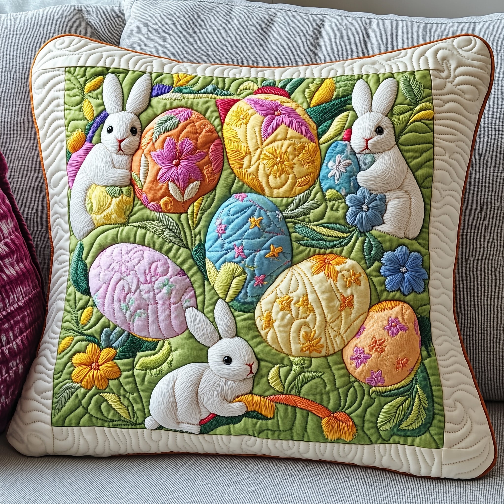 Easter Bunnies Quilted Pillow Case Throw Pillow Cover ItemEaster Gifts For Family