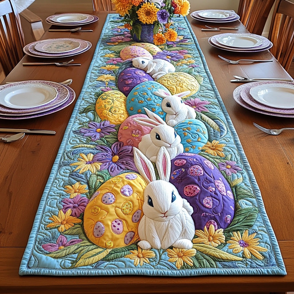 Easter Bunnies Quilted Table Runner Rustic Kitchen Dining Decor Gift For Cozy Family Home