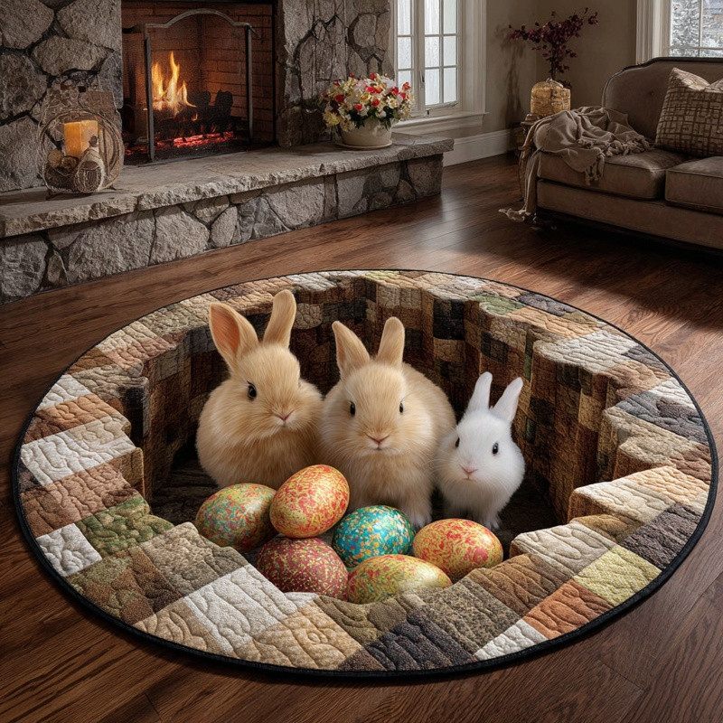 Easter Bunny Burrow Quilted Round Mat Spring Home Decor Best Gift For Easter Lovers