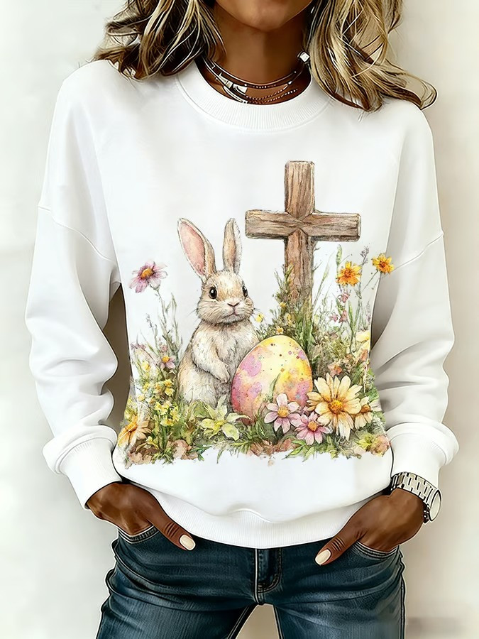 Easter Bunny Cross Wildflower Sweatshirt Spring Christian Rabbit Egg Fan Best Gift For Easter Jesus Fans