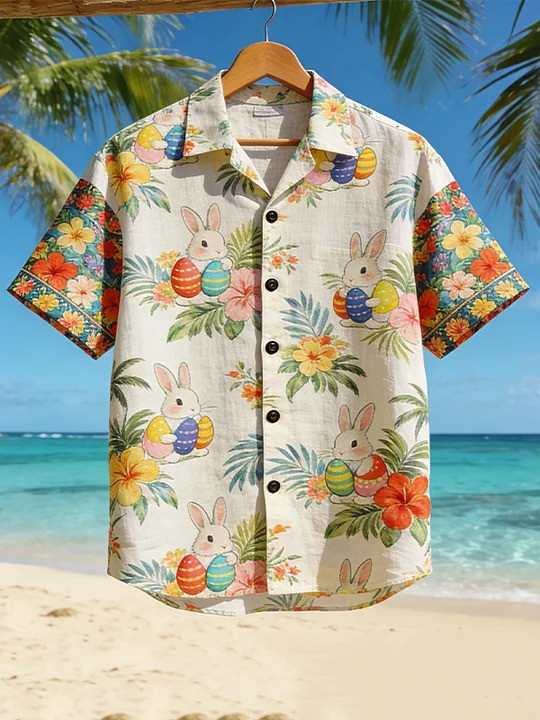 Easter Bunny Hawaiian Shirt Cute Rabbit Easter Egg Tropical Flowers Holiday Best Gift For Family