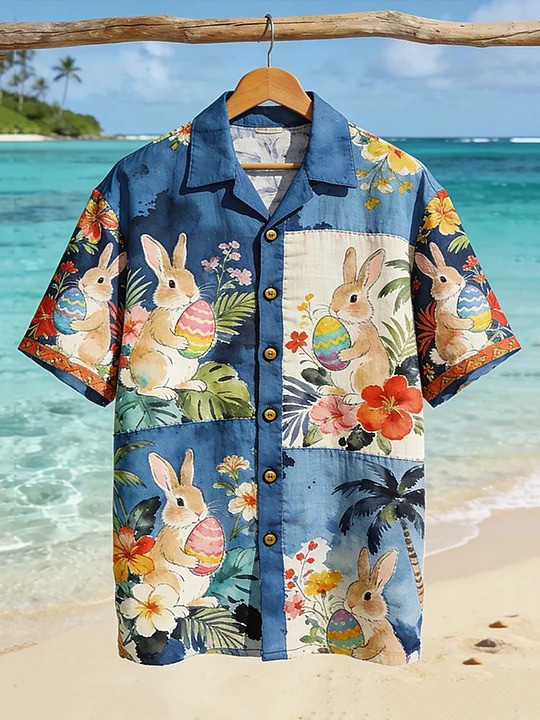 Easter Bunny Hawaiian Shirt Tropical Easter Egg Holiday Clothing Cute Rabbit Best Gift For Family