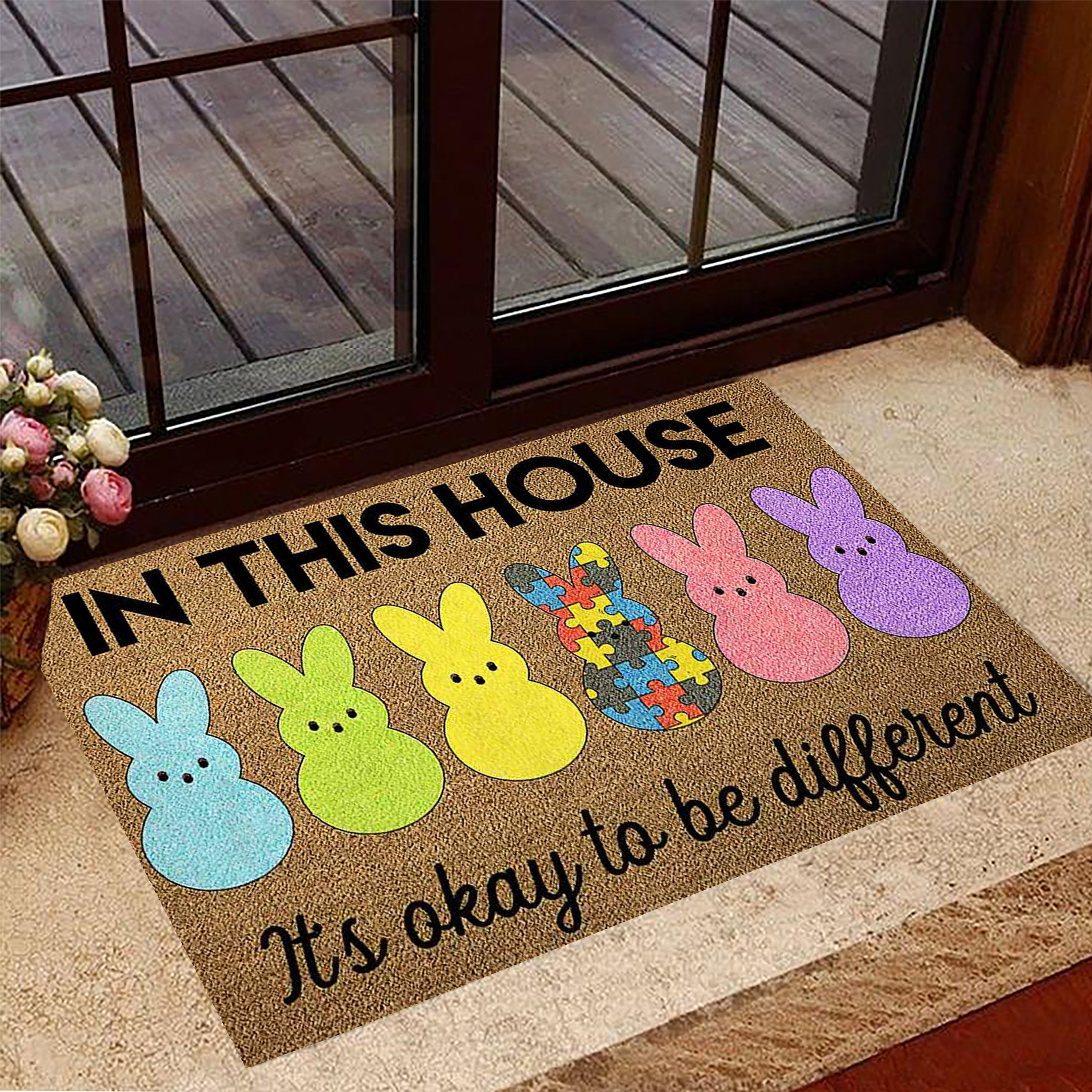 Easter Bunny In This House Its Okay To Be Different Doormat Autism Awareness Merchandise