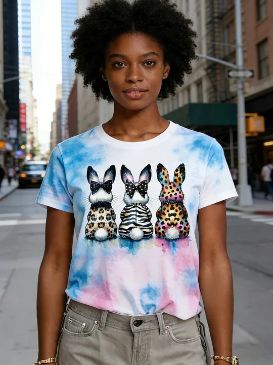 Easter Bunny Leopard T-Shirt Animal Rabbit Holiday Apparel Cute Best Gift For Friends