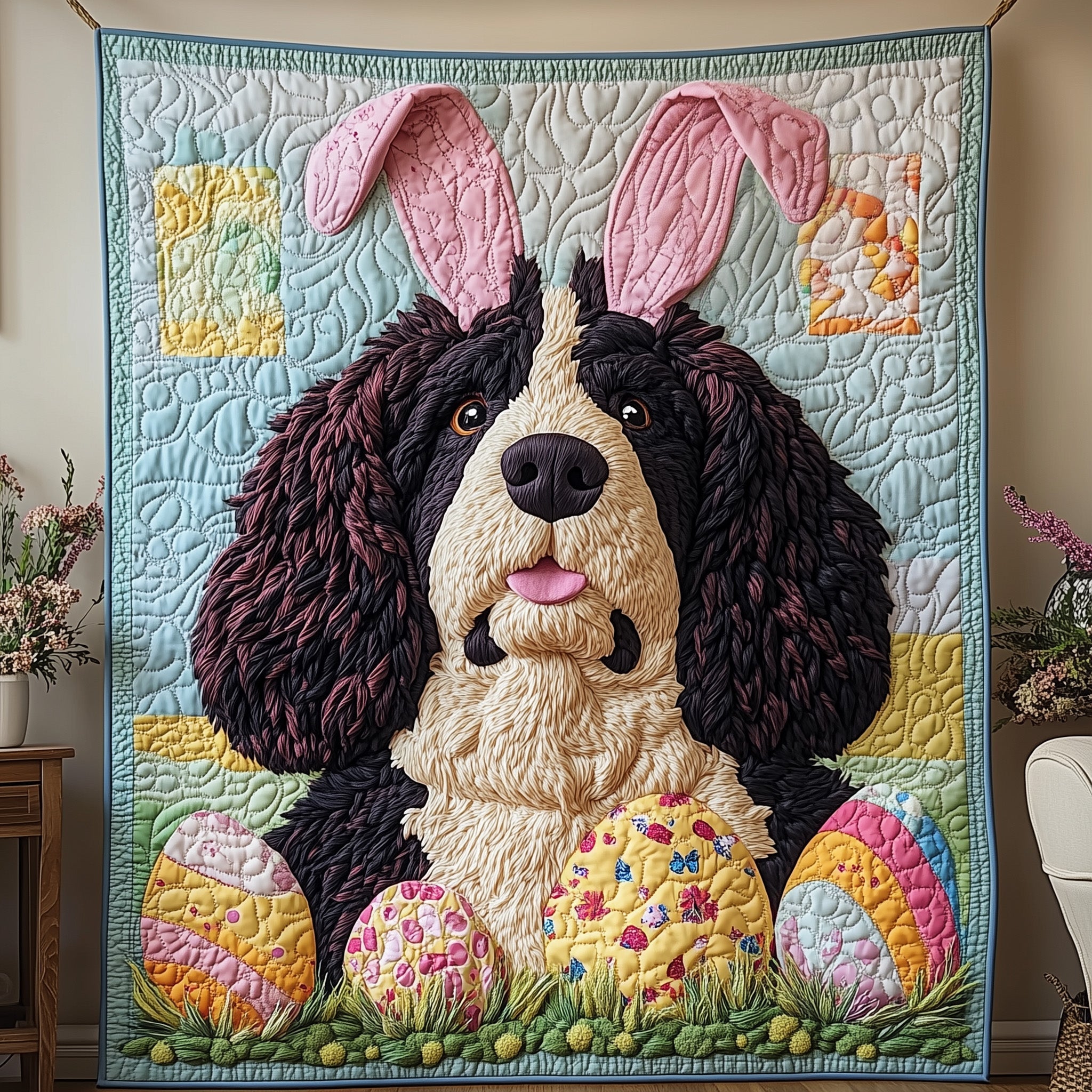 Easter Bunny Newfoundland Quilted Blanket Sofa Throw BlanketPresents For Dog Owners