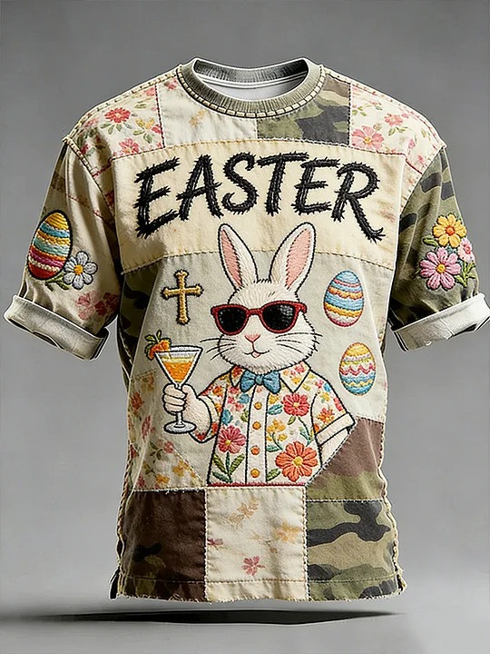 Easter Camo Bunny T-Shirt Funny Rabbit Sunglasses Cross Holiday Easter Egg Apparel Gift For Fans