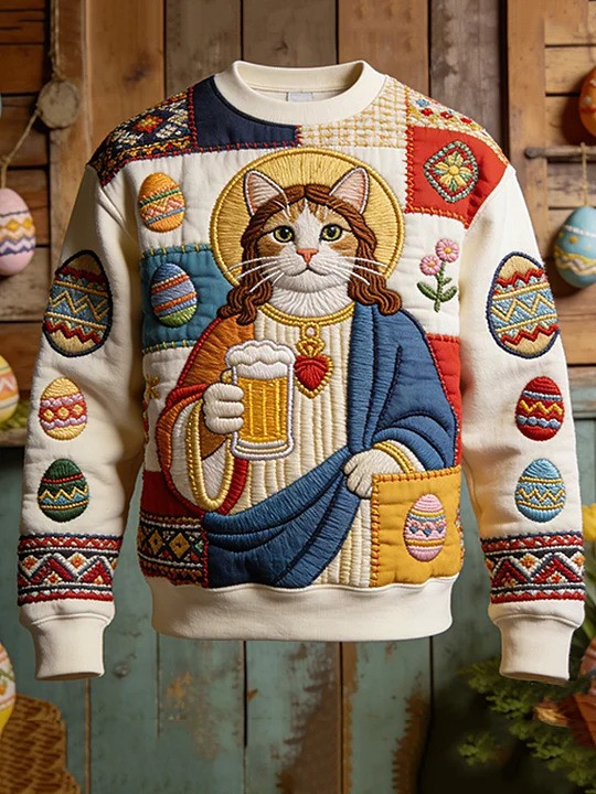 Easter Cat Jesus Sweatshirt Funny Holiday Sweater Easter Egg Humor Clothing Best Gift For Friends