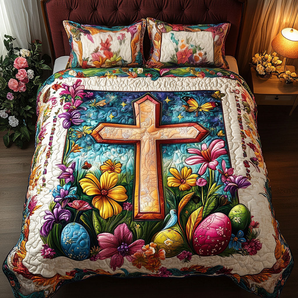 Easter Cross Quilted Bedding Set Perfect Bedding Gift Set for Family and Friends