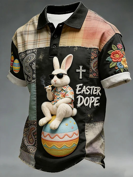 Easter Dope Retro Polo Shirt Funny Bunny Easter Egg Cross Holiday Apparel Best Gift For Friends
