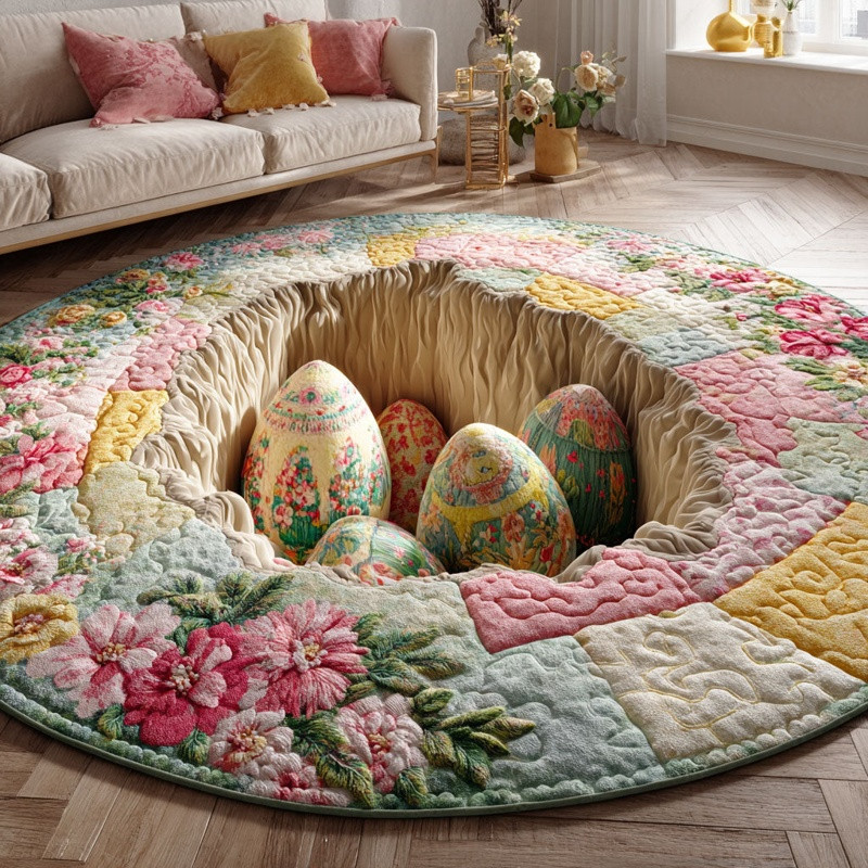 Easter Egg Bloom Quilted Round Mat Spring Floral Home Decor Gift For Easter Lovers
