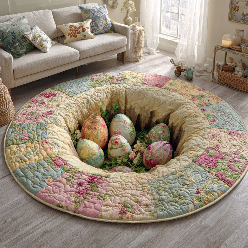 Easter Egg Harmony Quilted Round Mat Spring Home Decor Best Gift For Easter Lovers