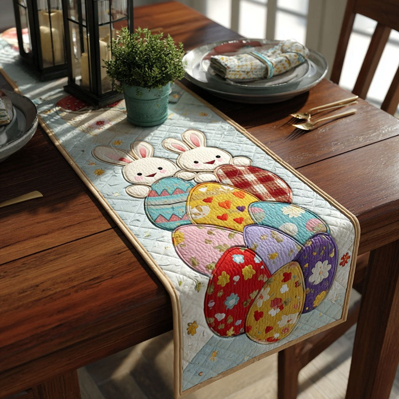 Easter Egg Harmony Quilted Table Runner Spring Table Decor Best Gift For Easter Lovers