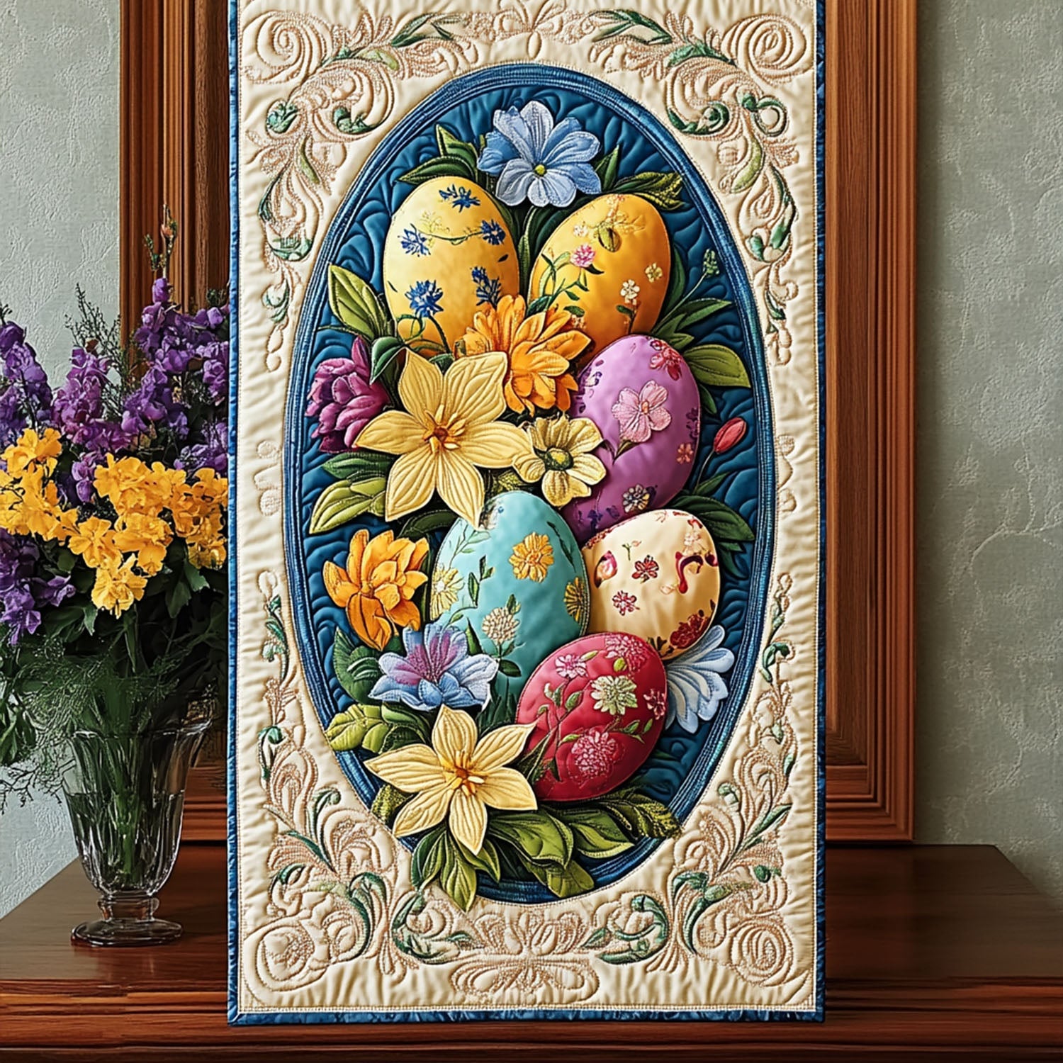 Easter Egg Meadow Quilted Table Runner Easter Spring Table Runner Gifts For Family