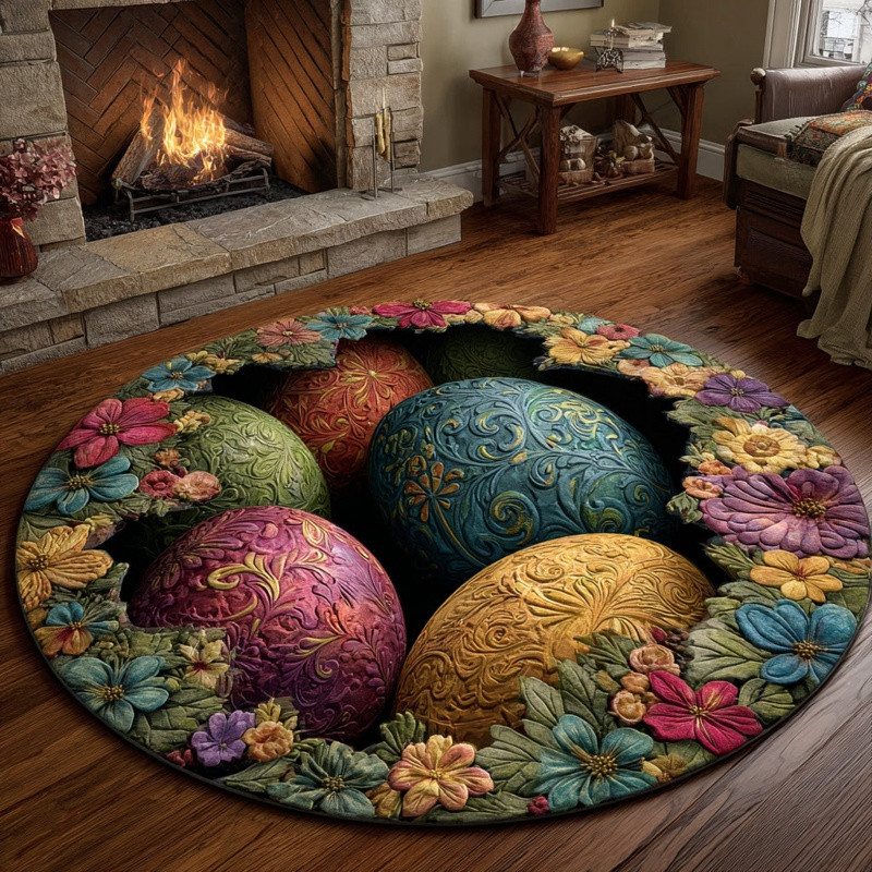 Easter Eggs Quilted Round Mat Spring Floral Home Decor Gift For Easter Lovers
