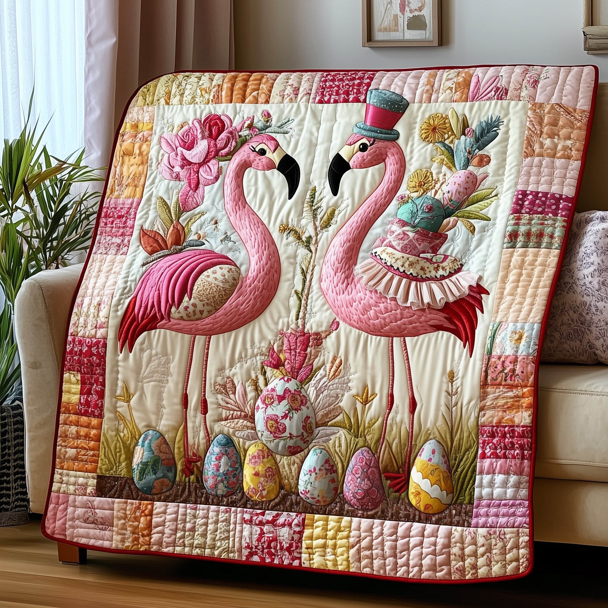 Easter Flamingo Quilted Blanket Cute Bed BlanketCute Easter Gifts For Teen