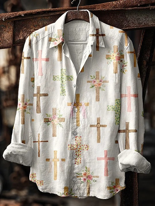 Easter Floral Long Sleeve Button Up Shirt Faith Holiday Clothing Best Gift For Christians