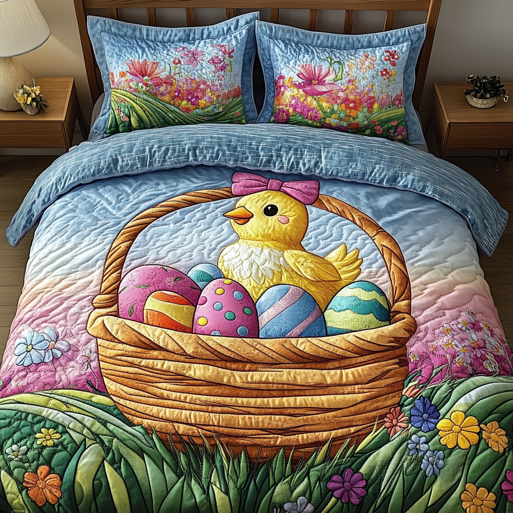 Easter Garden Delight Quilted Bedding Set Holiday Duvet Cover Set Easter Presents For Family