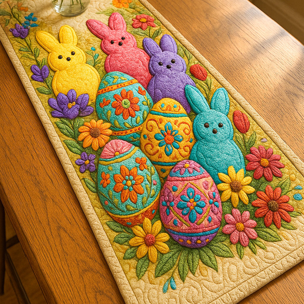 Easter Garden Quilted Table Runner Holiday Runner Dining Easter Spring Table Decorations