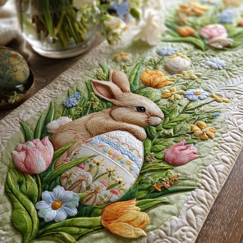 Easter Garden Quilted Table Runner Spring Floral Table Decor Gift For Gardeners