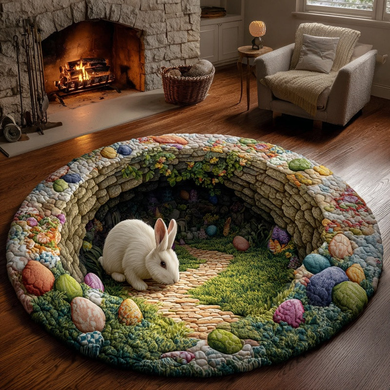 Easter Gnome Garden Quilted Round Mat Spring Home Decor Cute Gift For Easter Lovers