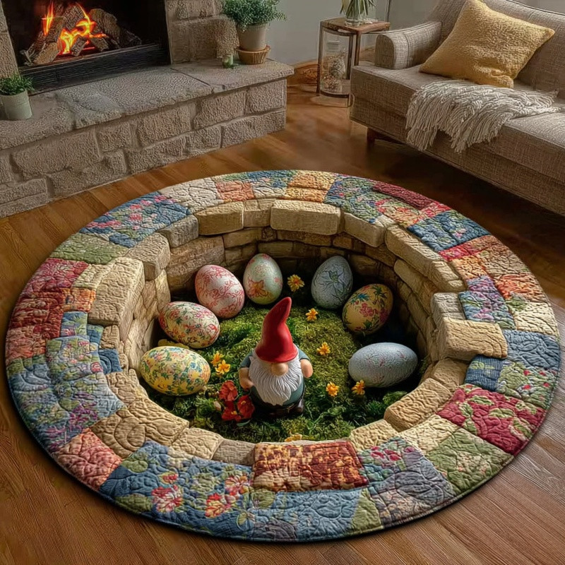 Easter Gnome Garden Quilted Round Mat Spring Home Decor Cute Gift For Easter Lovers
