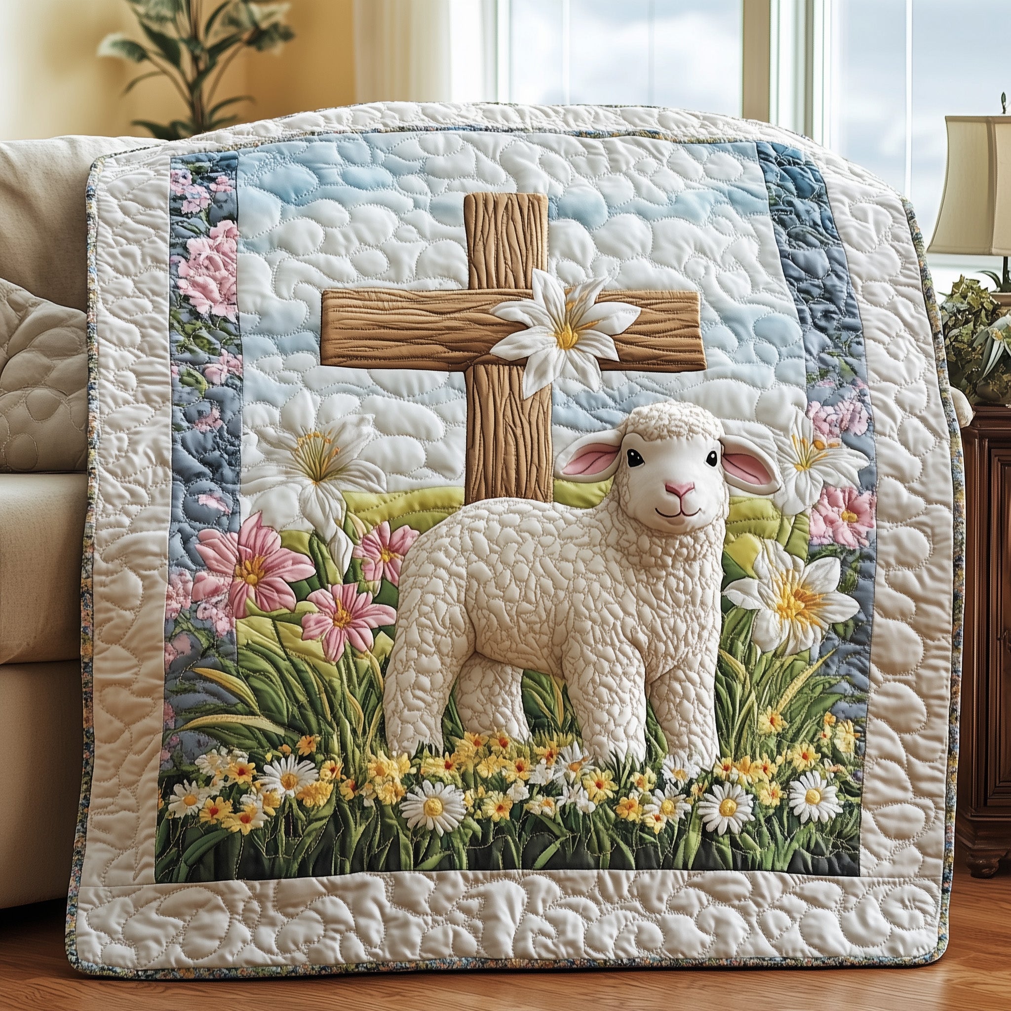 Easter Lamb Quilted Blanket Cute Soft BlanketBest Easter Gifts Faith