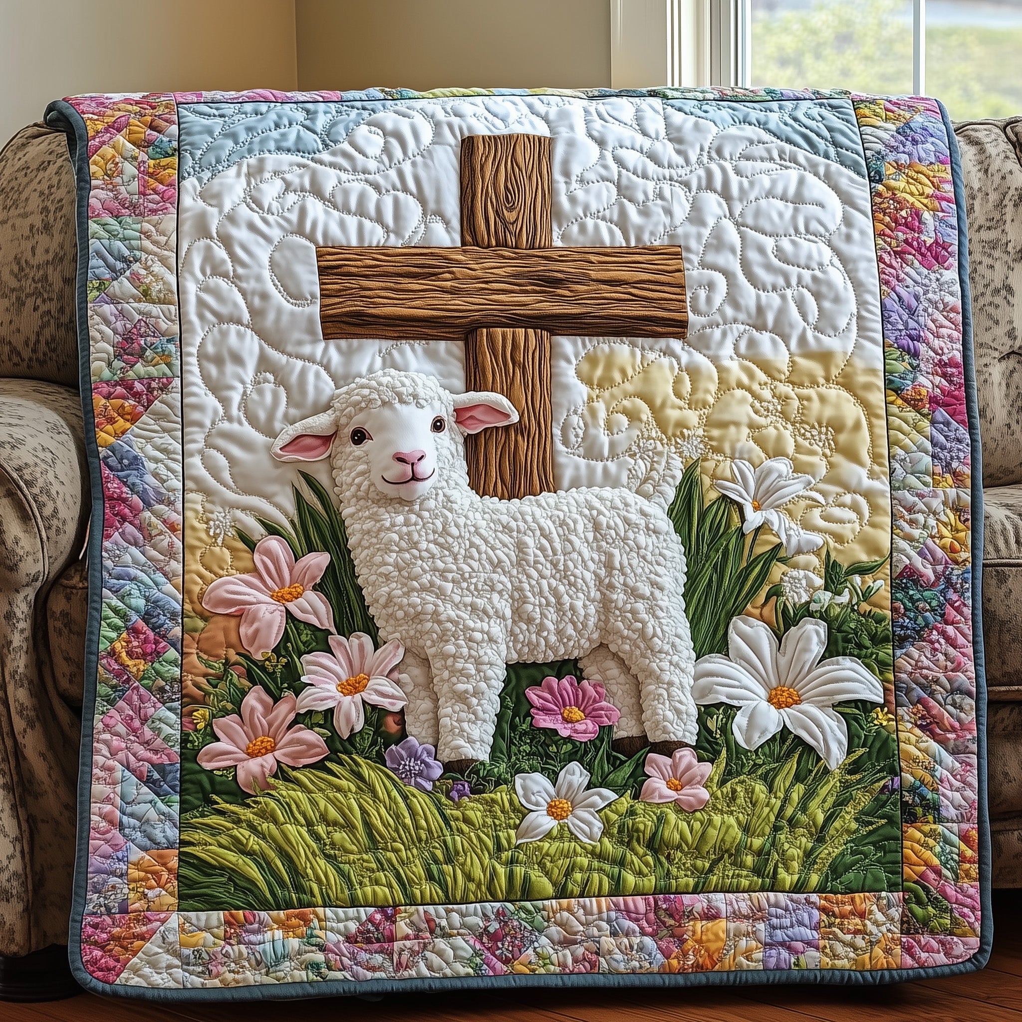 Easter Lamb Quilted Blanket Cute Soft BlanketCute Christian Easter Gifts Holiday 