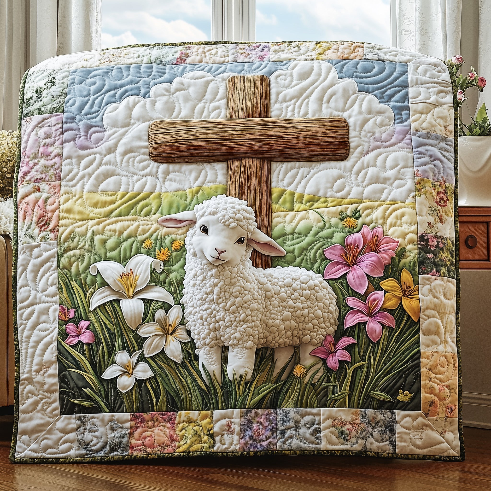 Easter Lamb Quilted Blanket Cute Soft BlanketEaster Gifts To Send