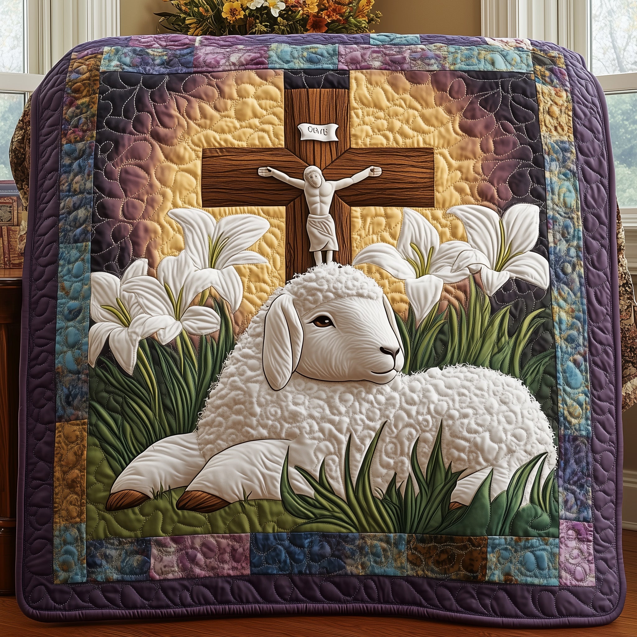 Easter Lamb Quilted Blanket Cute Soft BlanketFaith Based Easter Presents