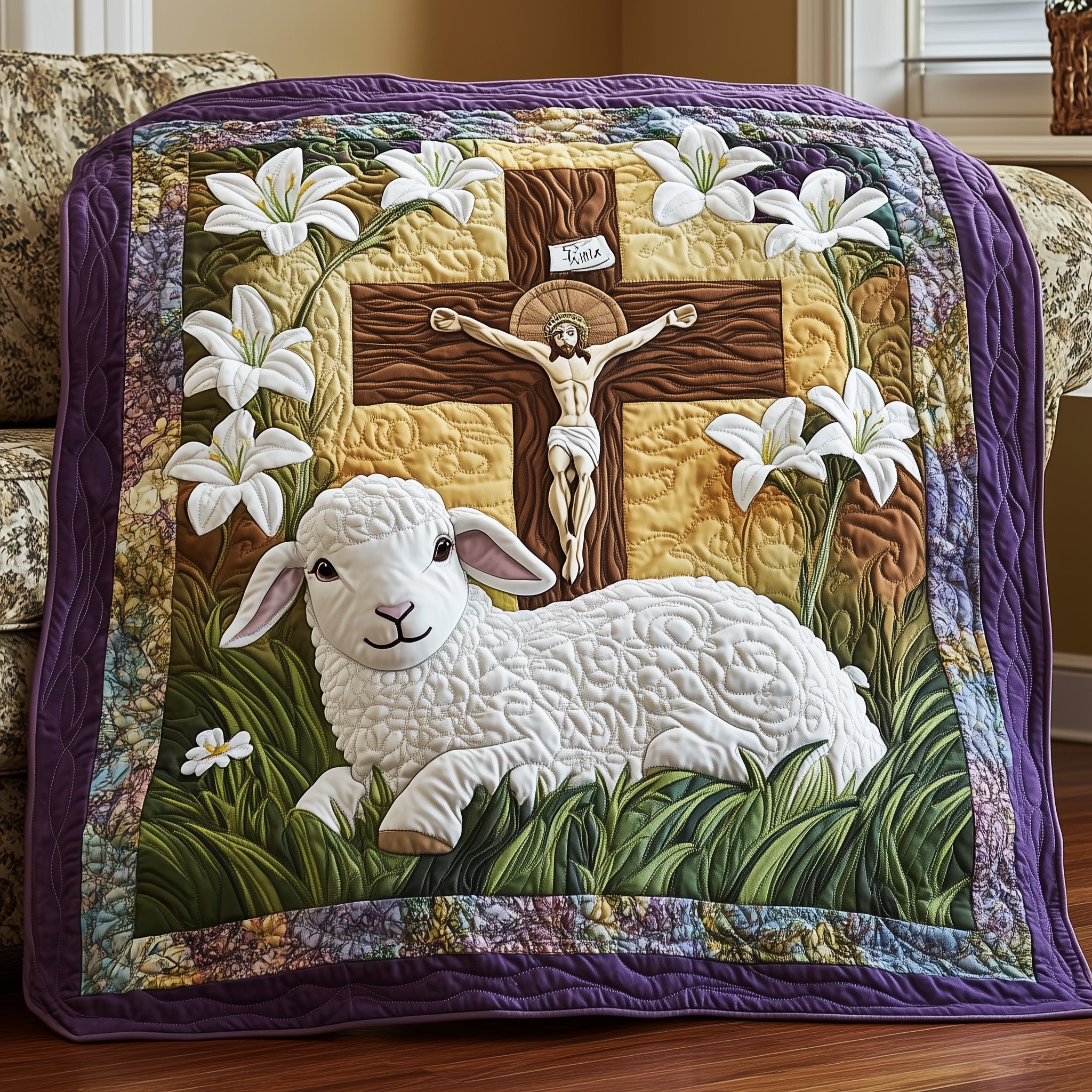 Easter Lamb Quilted Blanket Cute Soft BlanketUnique Easter Gifts Faith
