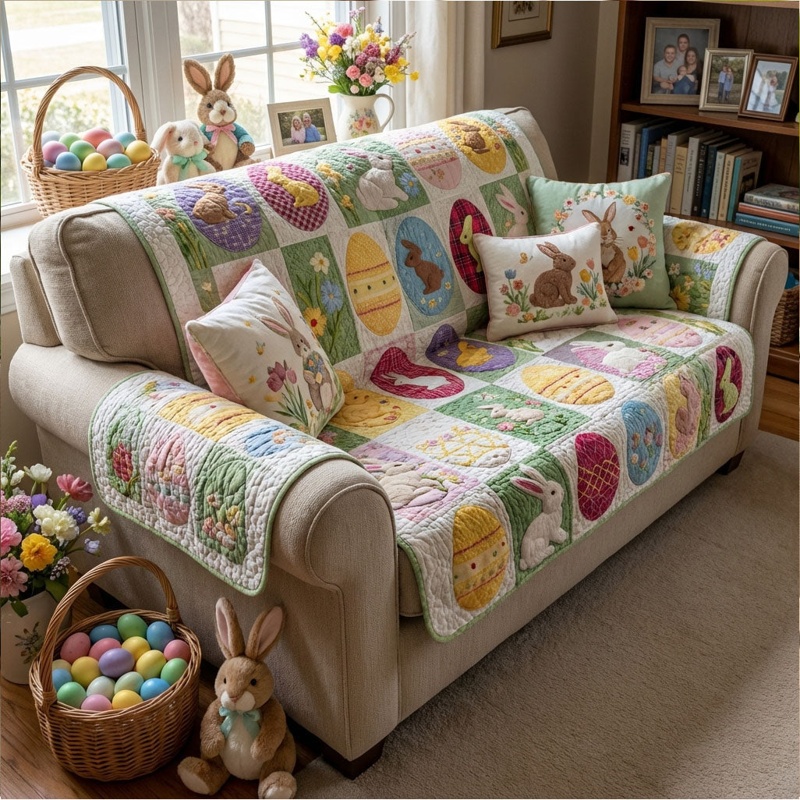Easter Morning Calm Quilted Sofa Cover Spring Furniture Decor Gift For Easter Lovers