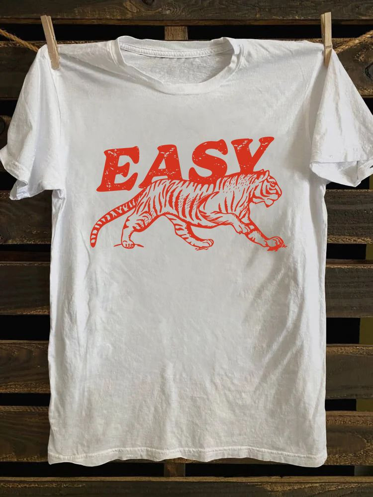 Easy Tiger T-Shirt Animal Pattern Tiger Graphic Tee Best Gifts For Animal Lovers
