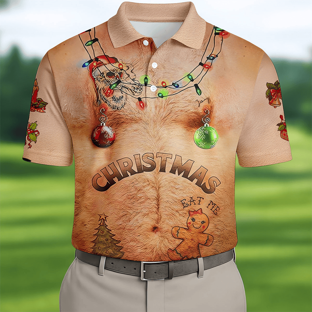 Eat Me Funny Christmas Golf Polo Shirt Holiday Clothing Christmas Presents For Golfers