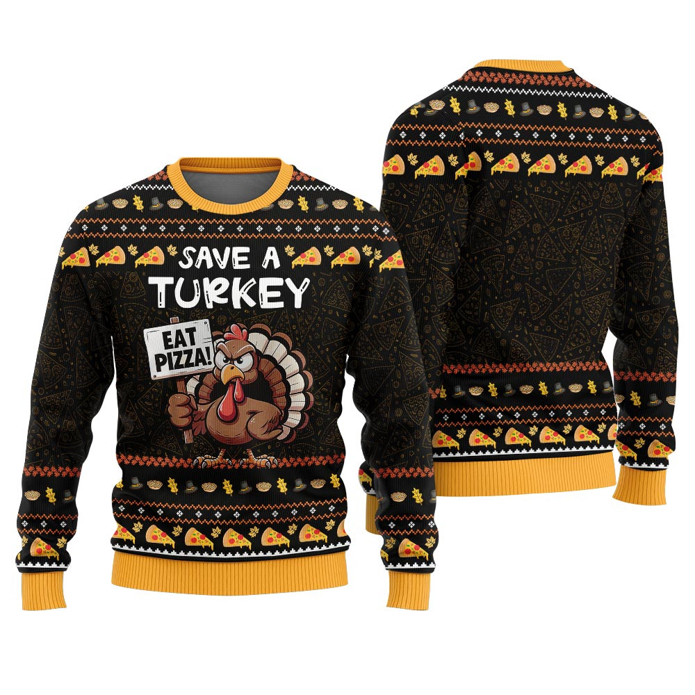 Eat Pizza Save A Turkey Thanksgiving Day Sweater Perfect Holiday Gift Merch for Sweater Lovers