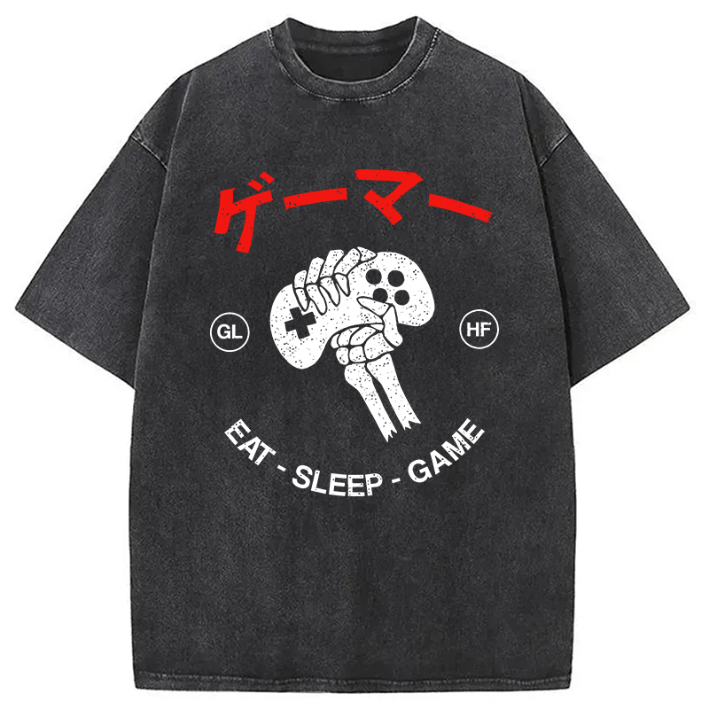 Eat Sleep Game Washed T-Shirt Classic Graphic Fashion Tee Gifts For BFF