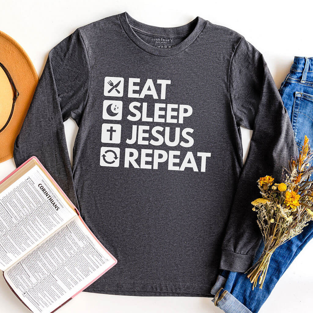 Eat Sleep Jesus Repeat Long Sleeve Christian Gifts For Women
