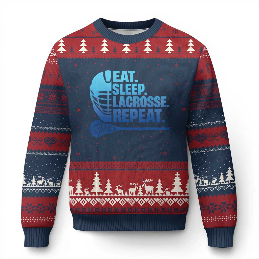 Eat Sleep Lacrosse Repeat Ugly Christmas Sweater Funny Xmas Sport Sweater Lax Player Gifts