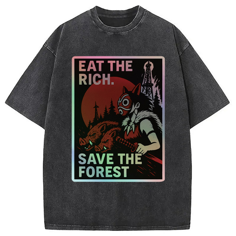 Eat The Rich Washed T-Shirt Minimal Retro Graphic Clothing Gifts For Best Friend