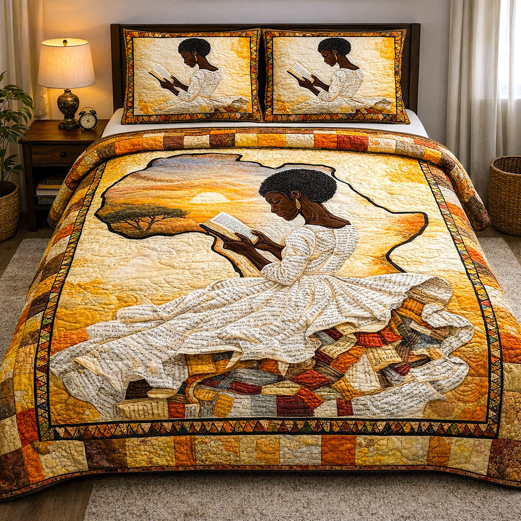 Ebony Glow Quilted Bedding Set Dark Elegant Bedroom Decor Bold Gift For Her